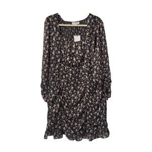 Skys Are Blue Curvy Dress Long Sleeve Square Neck Plus Size 1X‎ Black Floral